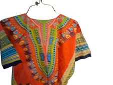 orange and multi-color printed African dashiki shirt or tunic top