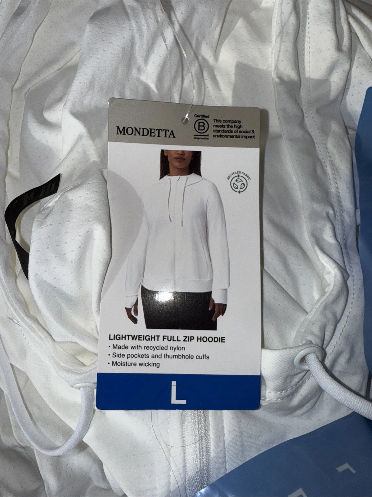 MONDETTA LIGHTWEIGHT WHITE FULL ZIP HOODIE LARGE 1849871