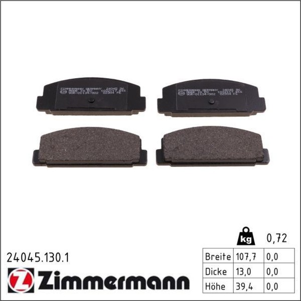 Zimmermann 24045.130.1 Bremsbelagsatz FüR Mazda 6 626 323 F Premacy 323 S GH GG-image