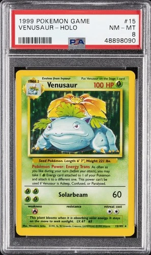 1999 POKEMON BASE SET UNLIMITED #15 VENUSAUR-HOLO PSA 8