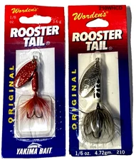 Worden's Rooster Tail 1/8oz Glitter Red Fly Tail and 1/6oz White Cheetah Chrome