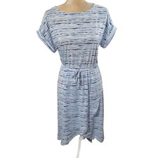 NWT blue striped midi dress lightweight size S faux wrap cap sleeves hi-low
