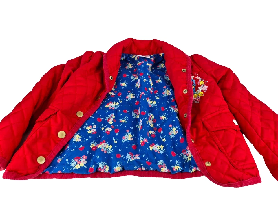 Disney Snow White Winter Red Quilted Floral Jacket Girls Size 4 - Image 2 of 4