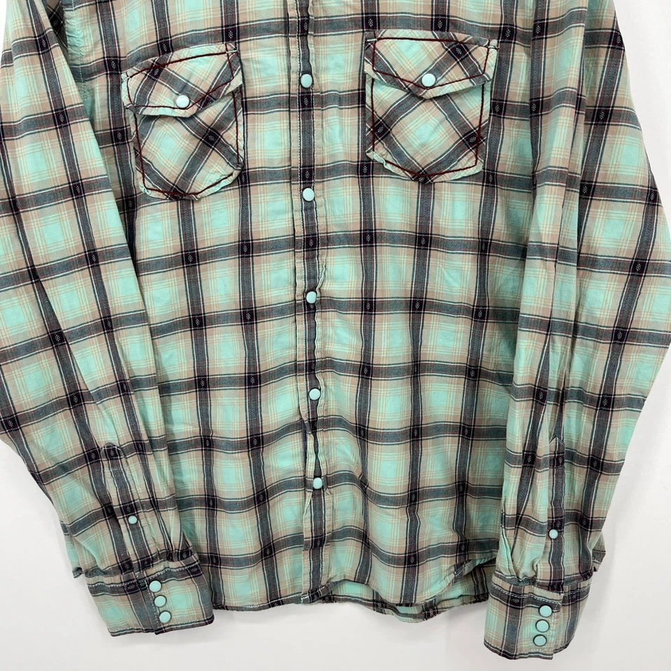 Guess Long Sleeve Pearl Snap Shirt Men's Size L Green Aztec Tribal Print Western - Image 3 of 4