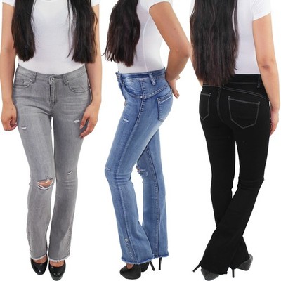 Damen Bootcut Jeans Schlaghose Hüftjeans Bootcutjeans Hose Stretch mit löschern