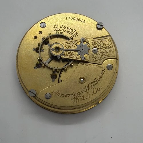 Waltham Gilt Gold Grade 85 antique 17J Adjusted 18s OF movement only Runs 463