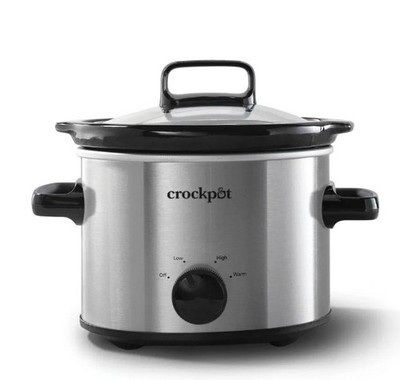 Pot 2qt Manual Slow Cooker - Stainless Steel: 3 Settings, Reheat & Warmer, Stay-