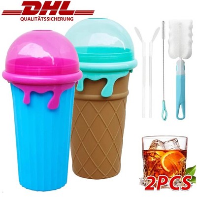 2x Slush Eis Becher Ice/Eis Maker Slushy Frozen Magic Mit Strohhalm + Löffel