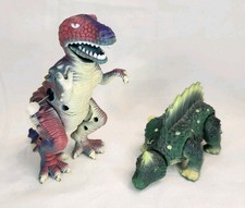 Vintage Dinosaurs World Wind-up Walking T-Rex Stegosaurus 1993 New Ray Colourful