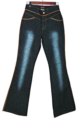 Bonny Girl Womens Juniors Dark Wash Tan Leather Trim Denim Flared Jeans Size 28