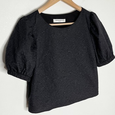 Amanda Uprichard New York Puff Sleeve Top Womens XS Black Textured Cropped