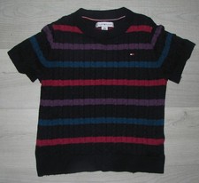 Tommy Hilfiger Girls Cable Knit Short Sleeve Pullover Sweater M 8-10 navy stripe