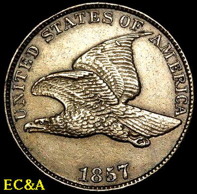 1857 18/18 FLYING EAGLE CENT SNOW-20  *DIE CHIP ON WING*  VERY CHOICE AU (FE013)