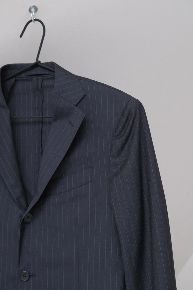 Lardini Luxury Men Navy Blue Wool Striped Suit Blazer & Pants Sz48 Made in Italy - Image 3 of 4