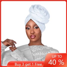 Nigerian Flower Headtie Hat African Women Wedding Party Cap Muslim Bonnet Beanie