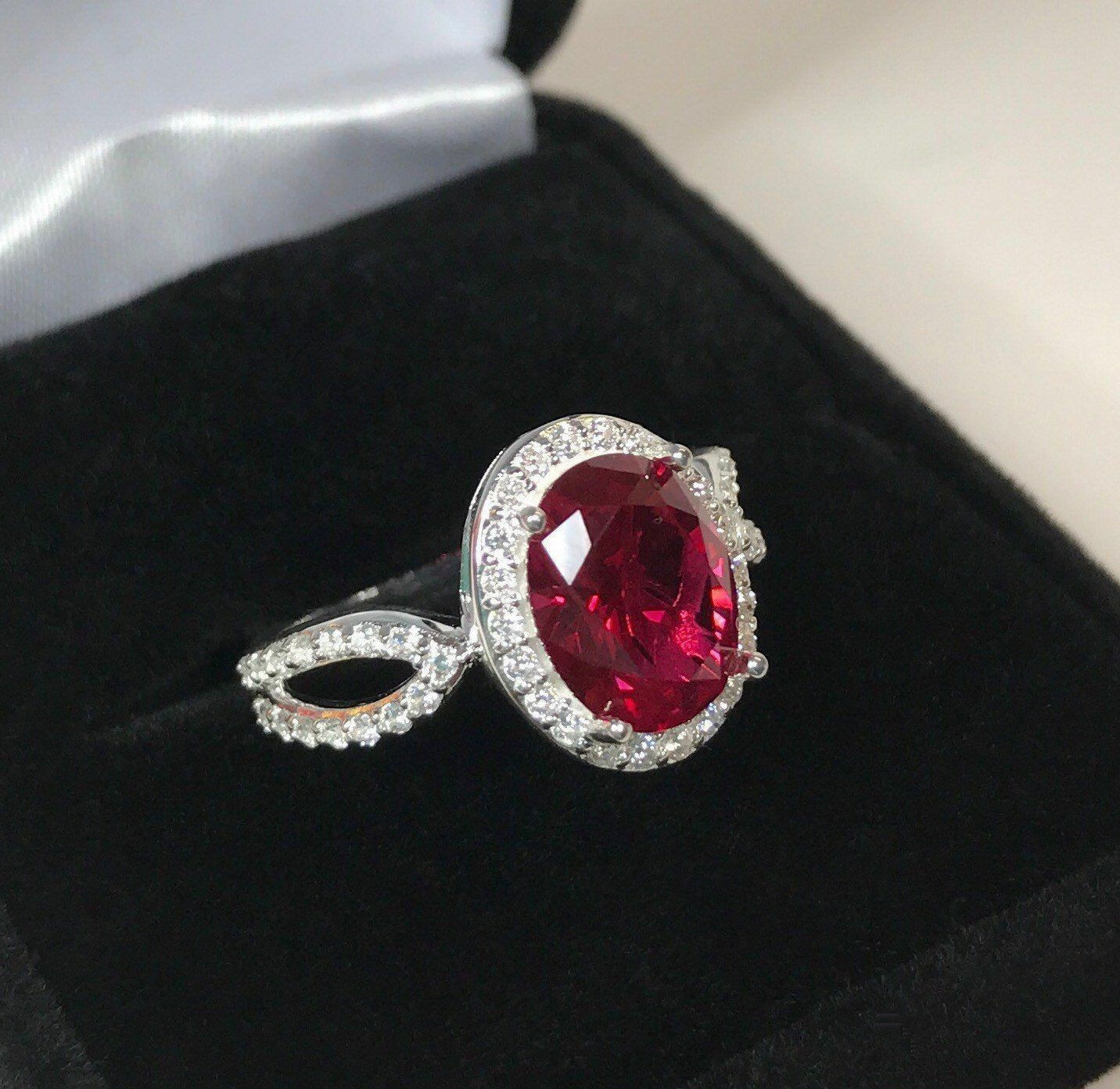 3Ct Oval Simulated Pink Ruby Stunning Halo Wedding Ring In 14k White Gold Plated