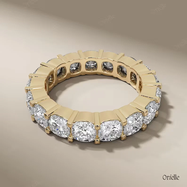 Роскошное кольцо из чистого 14-каратного желтого золота с натуральным бриллиантом круглой огранки 5 карат Eternity - Изображение 2 из 4