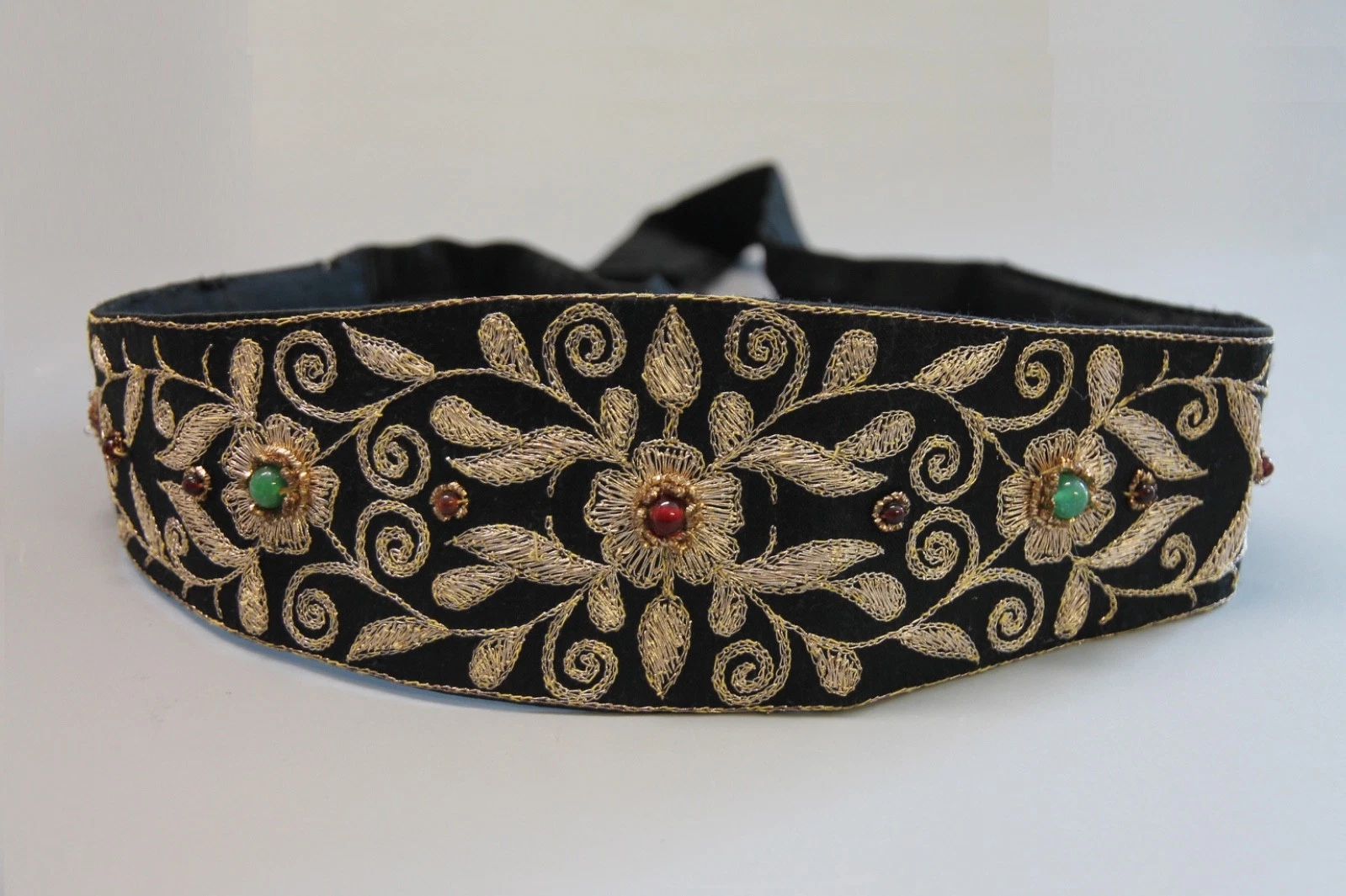 Vintage Velvet Belt Gold Embroidery Zardozi Boho Gold Wire Glass Stones 60s 70s