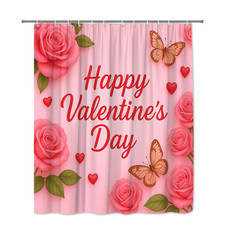Happy Valentine's Day Shower Curtain with Roses and Butterflies