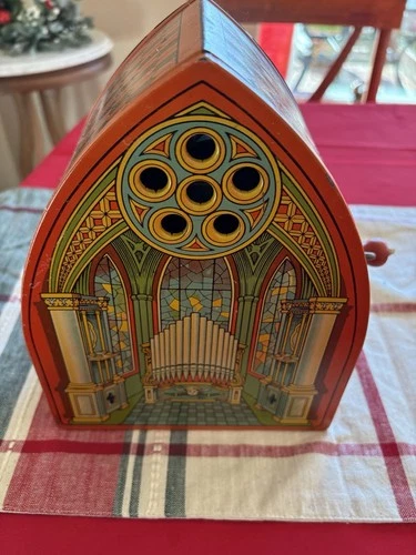 J. Chein & Co Vintage Wind-Up Tin Cathedral Music Box Plays