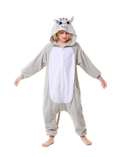Kids Gray Cat Costumes Unisex Soft Hooded One-piece Pajamas Cosplay Homewear - Picture 48 of 55