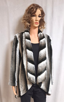 Alberto Makali New York Striped Faux Fur Jacket Size Large