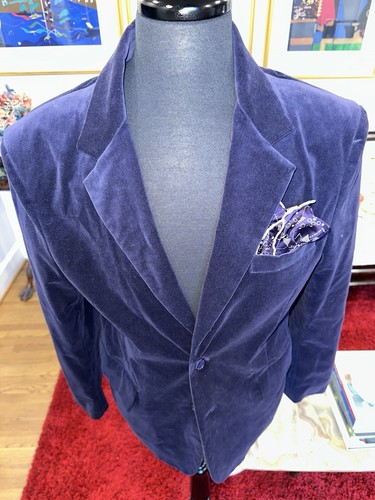 DKNY, BLAZER DE LUJO 100% TERCIOPELO, DISEÑADOR PARA HOMBRE, MORADO Talla: L - Imagen 5 de 8