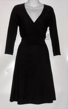 Nine West Ladies Semi Wrap Fit & Flare Embellished Knit Dress Black XS NWT