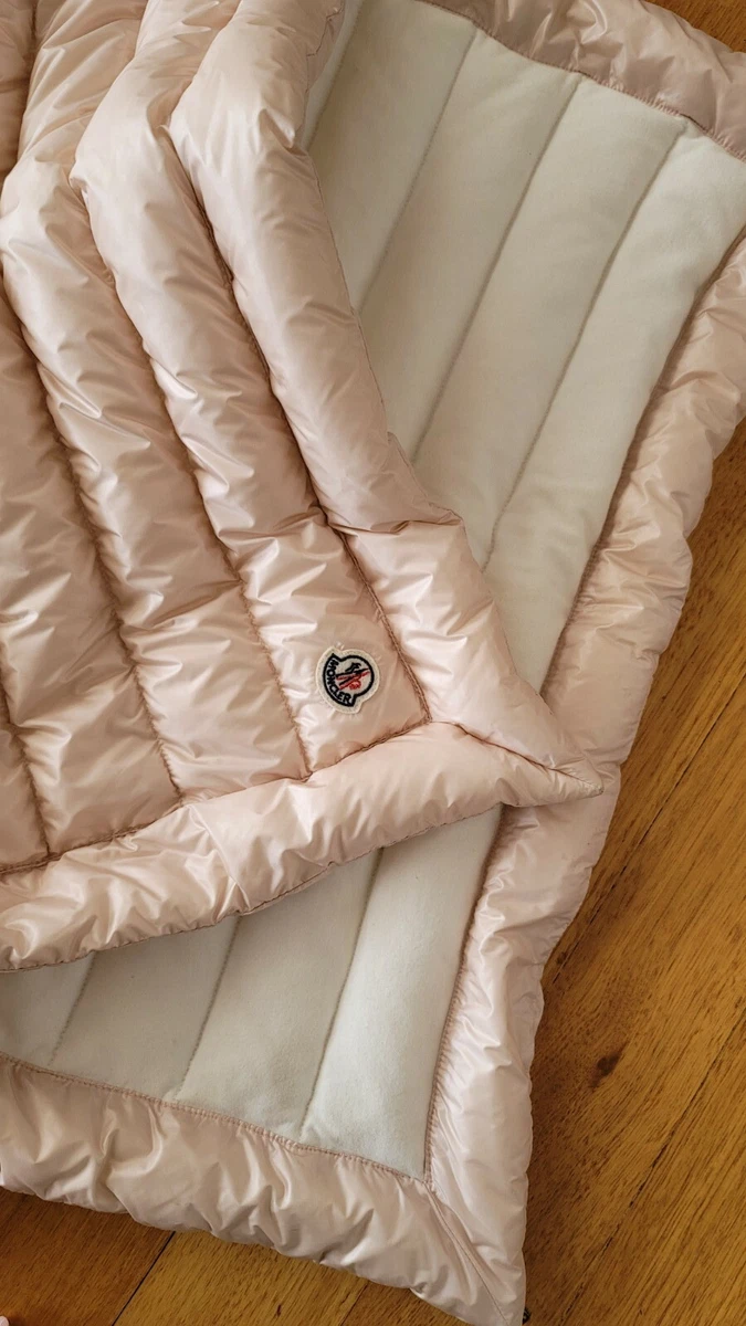 Moncler Quilted Down baby bassinet pram blanket with down feather pink rose