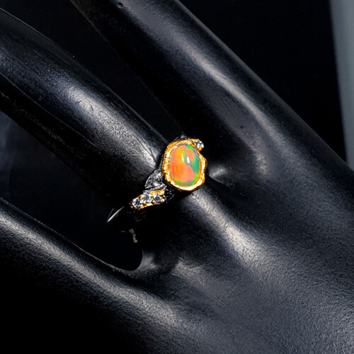 Handmade Thai Natural Opal Silver Ring – 925 Sterling Silver, Multicolor Oval Stone, Size 17.2 TCW