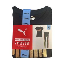 Puma 2 Piece Girl's Short Sleeve Top and Legging All Day Comfort Set Comfort