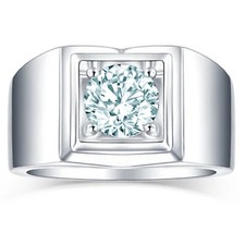 2 Ct VVS1 Ice White Round Moissanite Wedding Men's Ring Sterling Silver Size 9