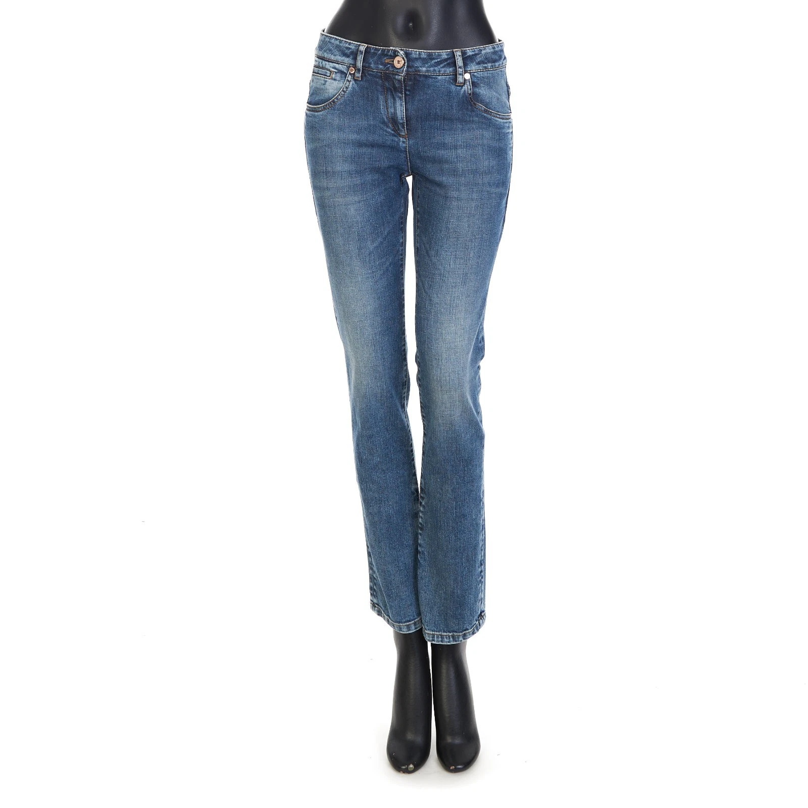 Brunello Cucinelli — BRUNELLO CUCINELLI 995$ Blue Comfort Denim Trousers - Shiny Monili Leather Tab