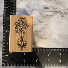 Rubber Stamp Sunflower Bouquet Ribbon Wood Mounted