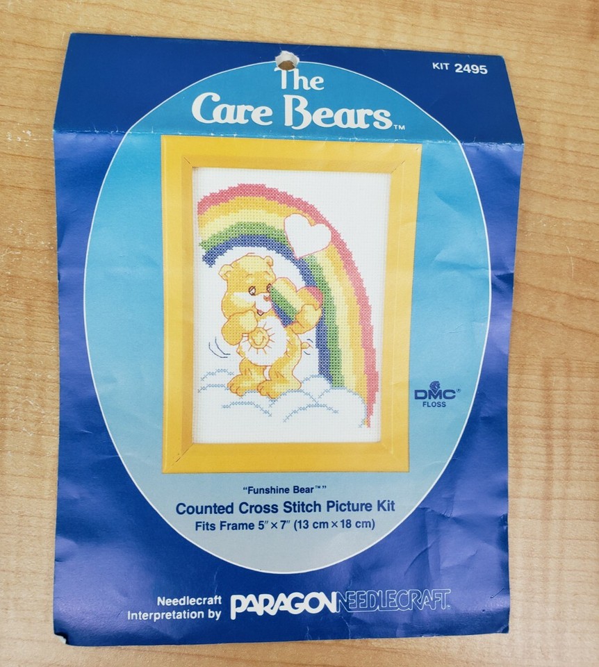 Kit Patchwork/canevas Care Bears – Paragon Needlecraft 30x42, Vintage 1985 (neuf)