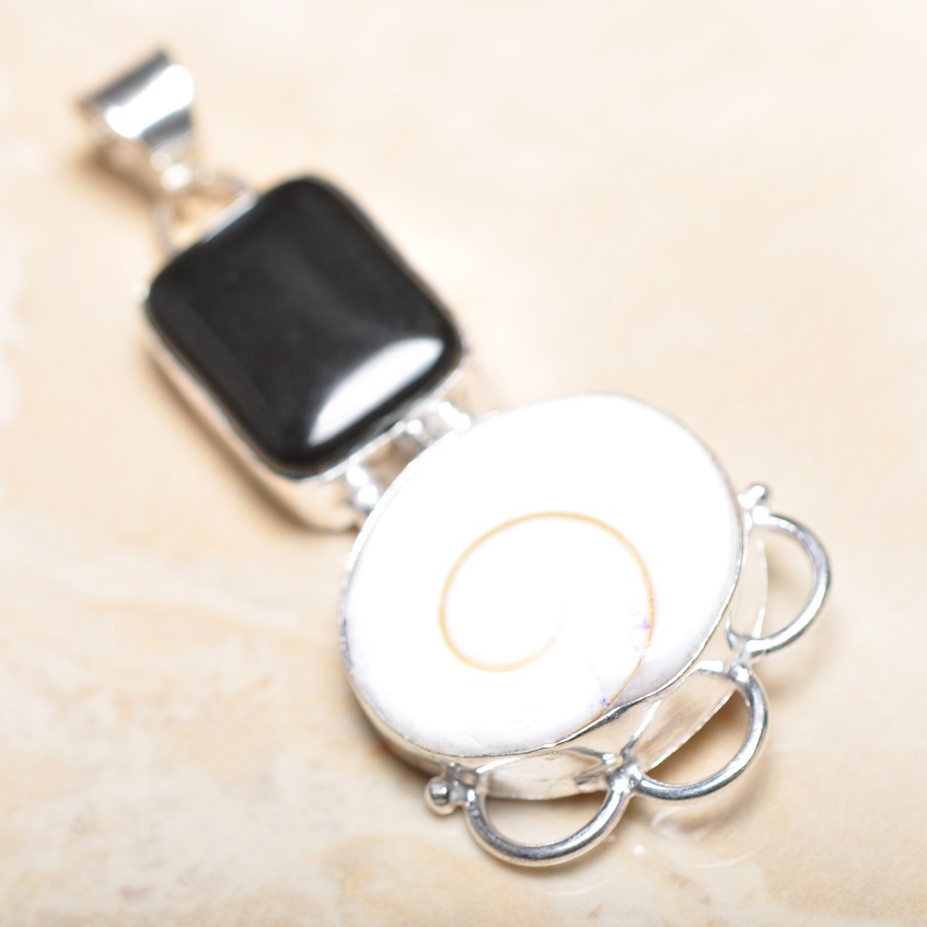 Handmade Shiva Eye Shell Gemstone Pure 925 Sterling Silver Pendant