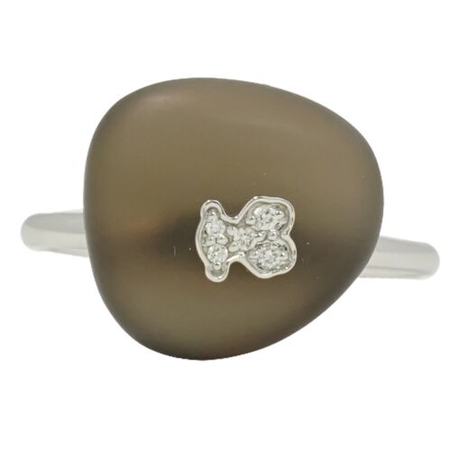 TOUS Bear Motif Diamond Smoky Quartz Ring 750 White Gold Brown US 5.75 - Picture 1 of 9