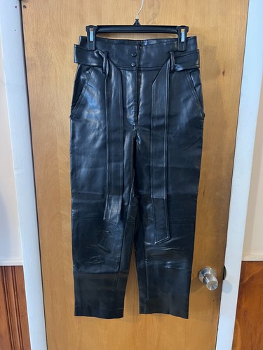 Aritzia Wilfred Women's Black Faux Leather High-Waist Crop Pants w/ Belt Tie 4