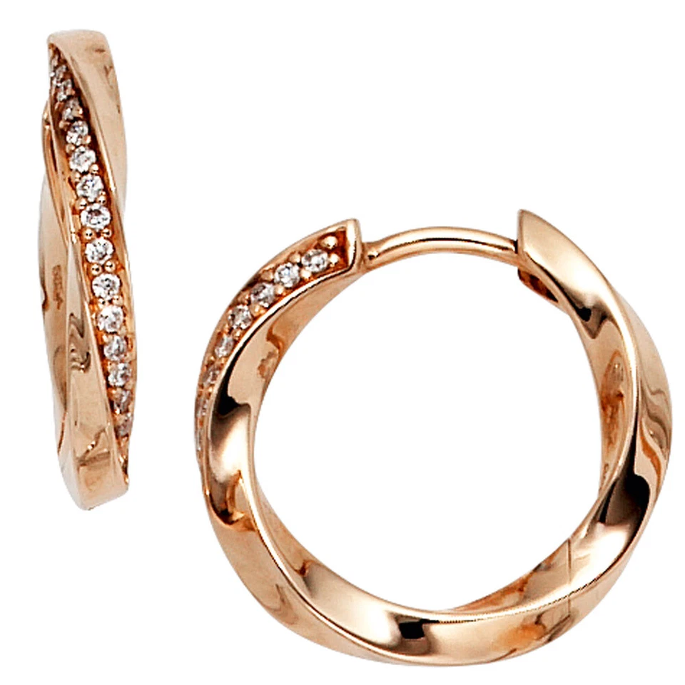 Brillant Ohrringe Creole 585 Rotgold 14 Karat glänzend viele Diamanten 0,12 ct - Bild 1 von 1