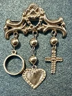 VINTAGE STERLING SILVER 925 MEXICO CROSS HEART RING  BROOCH