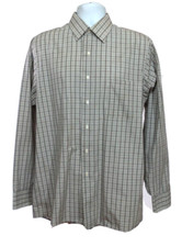 Geoffrey Beene Men's Size Large 16 34/35 Gray Plaid Long Sleeve Dress Shirt