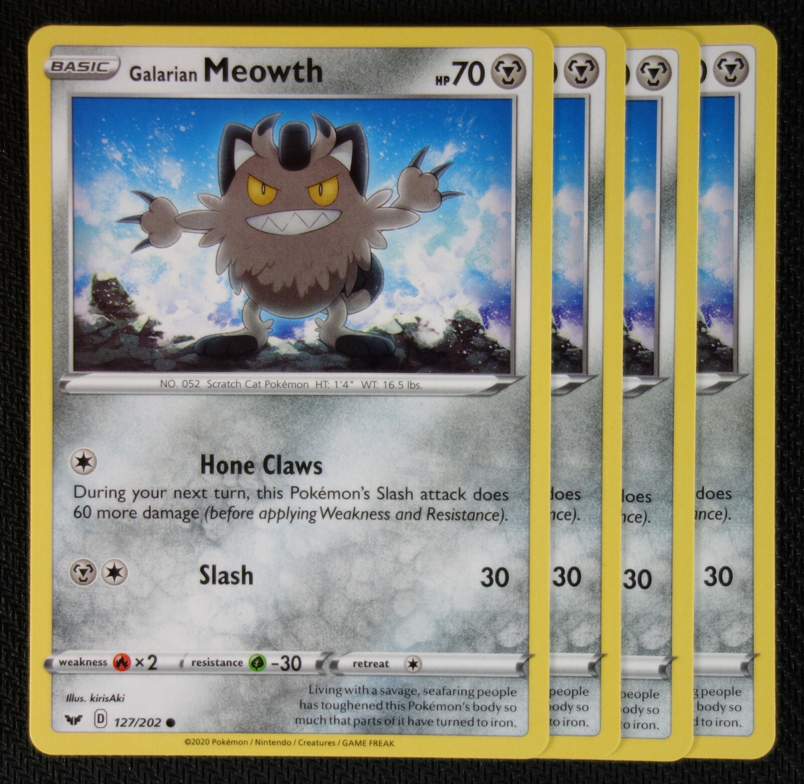 Pokemon Cards 4x Galarian Meowth 127/202 Playset Sword & Shield NM/M
