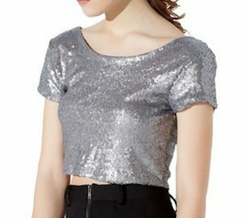 Womens Sequin Bling Shiny Crop Top Tank 