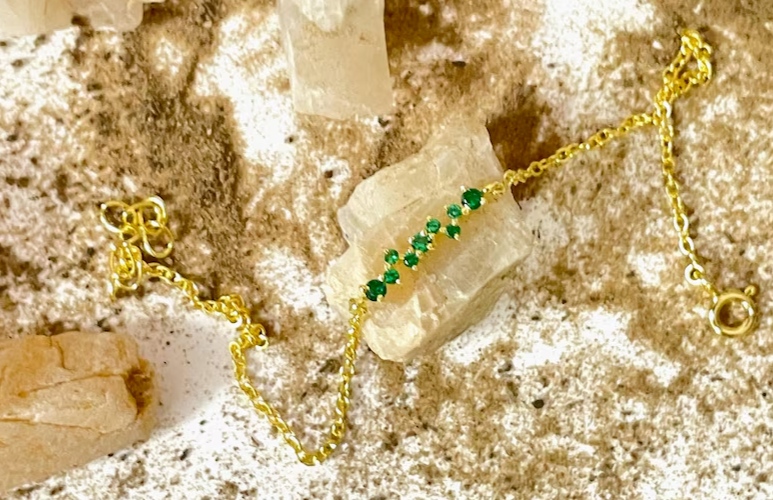 1.50 ct Round Cut Simulated Emerald Tennis Chain Bracelet 14k Yellow Gold Plated