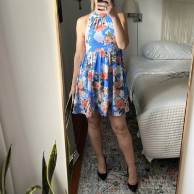 Vince Camuto Dress Womens Size 6 Blue Floral Halter Neck Fit and Flare |  eBay