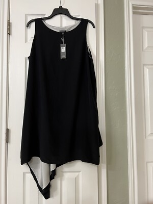 eileen fisher layering dress 3X $418 NEW BLACK SILK CREPE de CHINE DOUBLE LAYERED category_l2_Polo Dresses