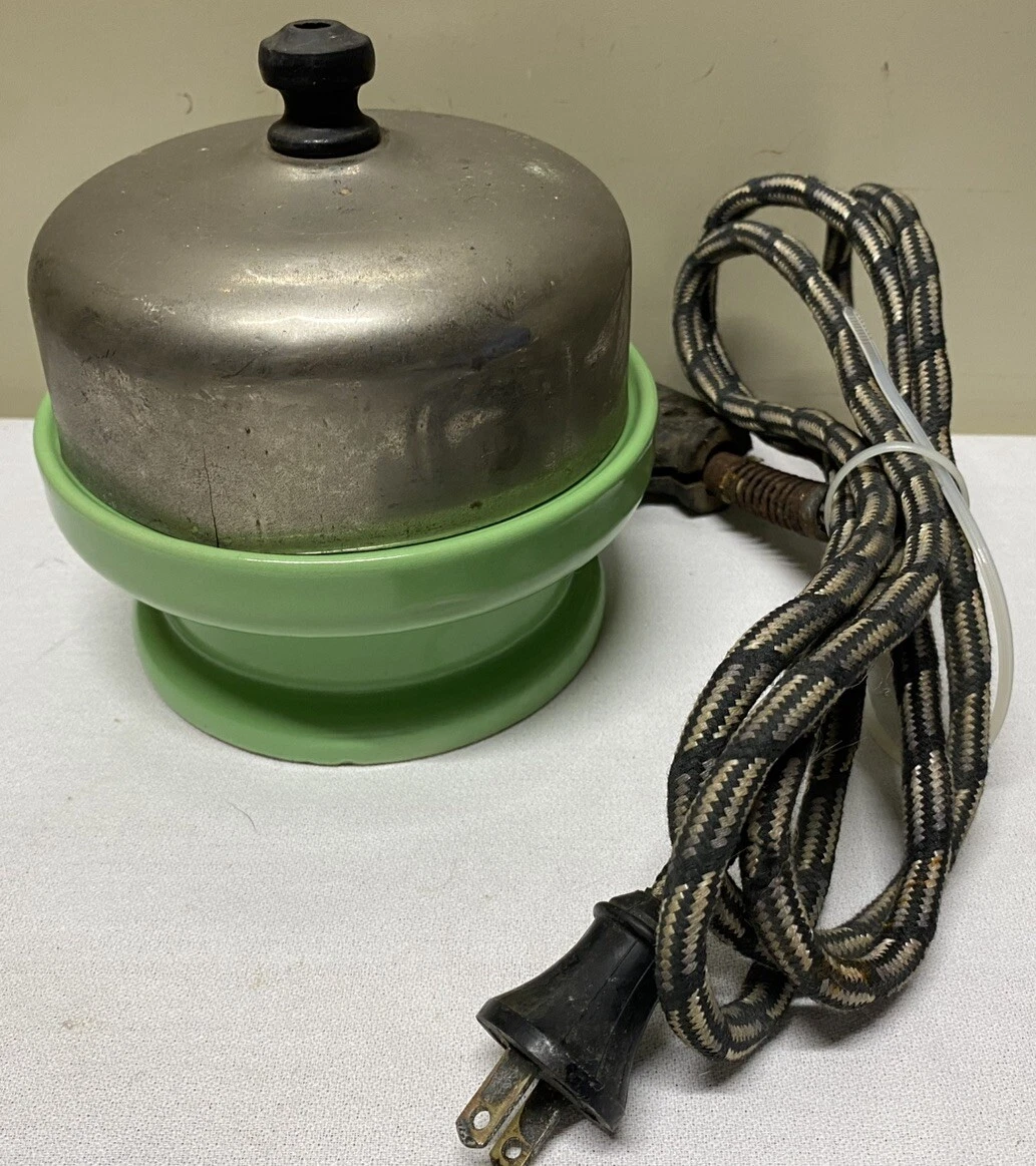 Antique 1919 EGGSTER Electric Ceramic Jadeite Green Egg Cooker WORKS Read