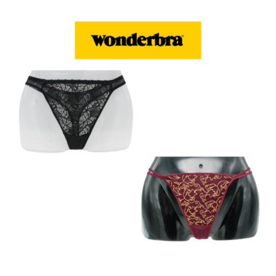 Bestickter Tüll Tanga, schwarz - bordeaux, burgundy, 9036 Wonderbra