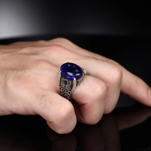 925 Sterling Silver Men's Ring Turkish Handmade Natural Stone - Picture 3 of 3