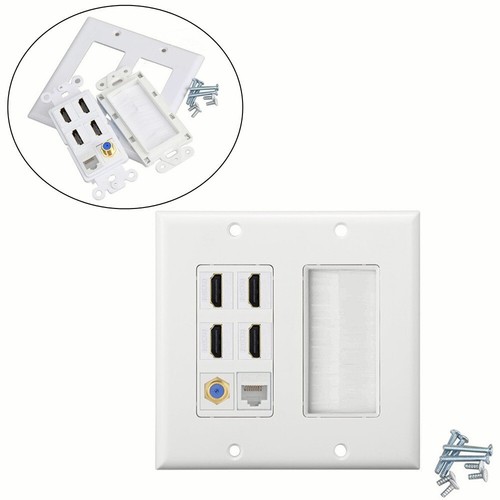 6-Ports Ethernet Wall Plate 4 HDMI 1 RJ45 Cat6 Keystone Jack F-Type TV Faceplate - Afbeelding 3 van 5